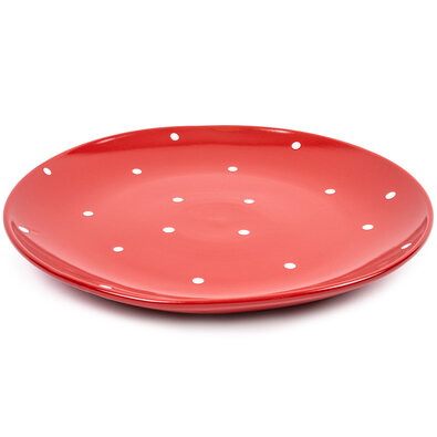 Kerámia lapos tányér pöttyökkel, piros