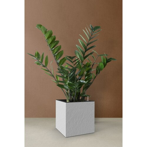 Ghiveci cu auto-udare Flower Lover CubicoStone alb, 27 cm