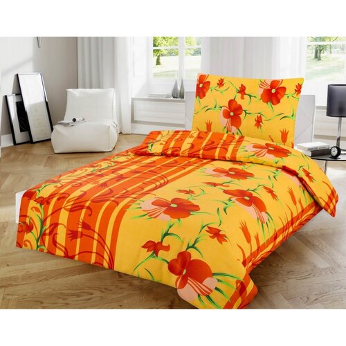 Bavlnené obliečky Kvetiny oranžová, 140 x 200 cm, 70 x 90 cm