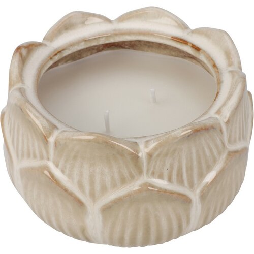 Svíčka v porcelánovém květinovém kalíšku 12 x 7,8 cm, béžová