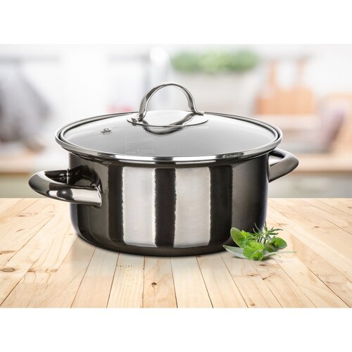 Banquet Hrniec smaltovaný METALLIC Black 20 cm, 2 l, s pokrievkou