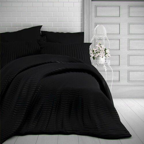 Kvalitex Satin-Bettwäsche Stripe Schwarz, 220 x 200 cm, 2 St. 70 x 90 cm