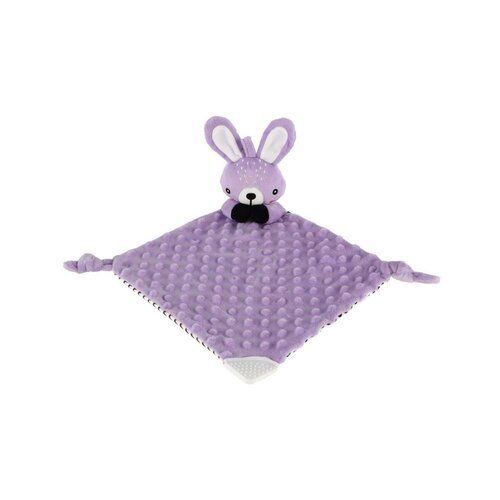 Usínačik babyted Zajačik, hryzátko, hrkálka plyš 25 x 25 cm, fialová