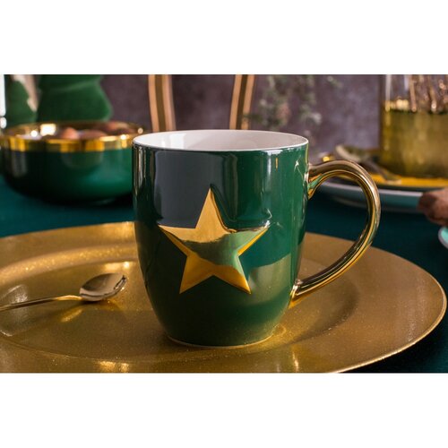 Altom Vianočný hrnček Zlatá hviezda, 350 ml, zelená