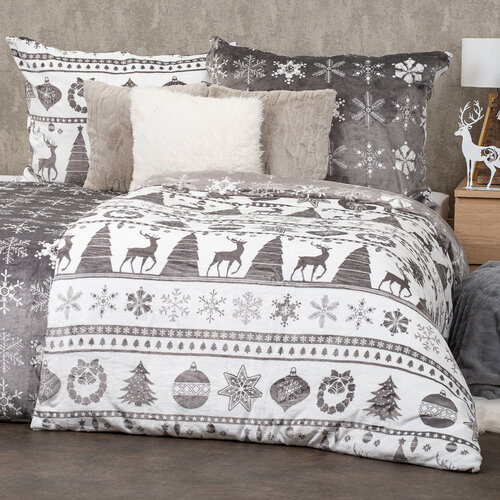 4Home Різдвяна постільна білизна з мікрофланелі Christmas time сірий, 140 x 220 см, 70 x 90 см