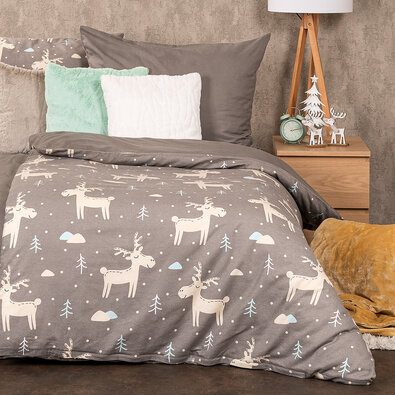 4Home Pościel flanelowa Happy reindeer, 160 x 200 cm, 70 x 80 cm