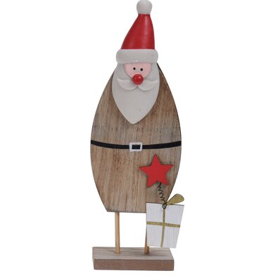 Drewniana dekoracja świąteczna Santa z prezentem, brązowy