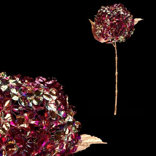 Hortensie artificială tăiată, cu auriu, floareviolet-aurie, 60 cm