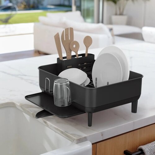 Simplehuman Odkapávač na nádobje Compact, jeklo,plastika, FPP, črna