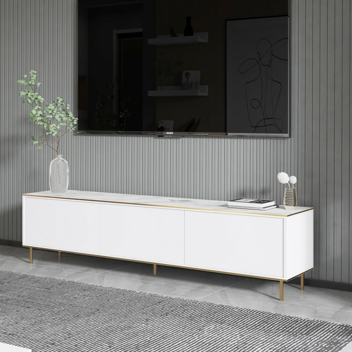 Televízny stolík Imaj White Marble and Gold