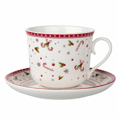 Ceașcă jumbo cu farfurioară din porțelan Altom Christmas tree, 350 ml