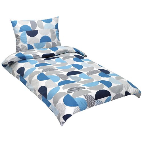 Bellatex Baumwollbettwäsche Halbkreis Blau, 140 x 220 cm, 70 x 90 cm