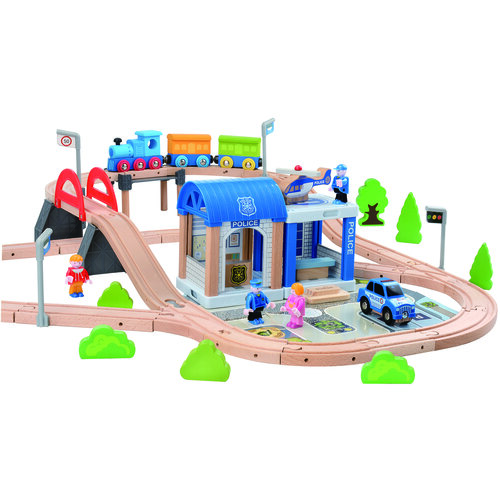 Bino Holzeisenbahn mit Brücke, 90 Teile