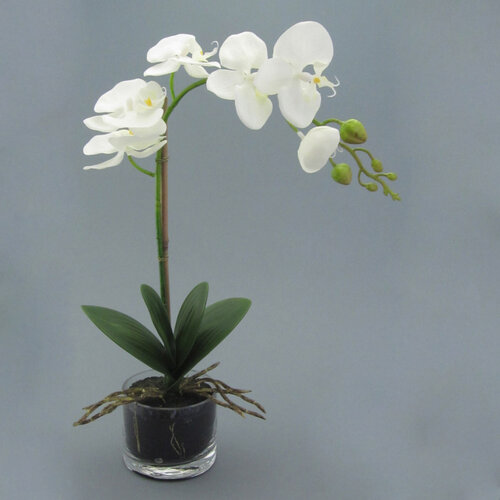 Umelá kvetina orchidej v kvetináči biela