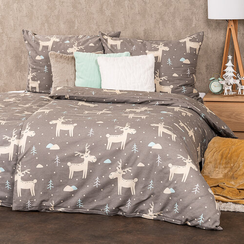 Lenjerie de pat din flanel 4Home Happy reindeer, 160 x 200 cm, 70 x 80 cm