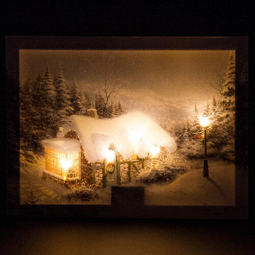 LED obraz na plátne Zasnežený domček, 30 x 40 cm