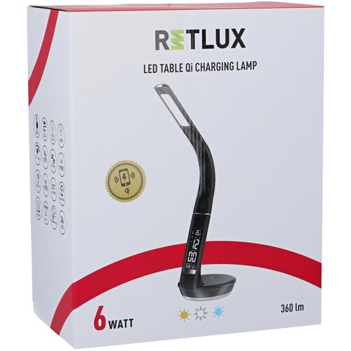 Retlux RTL 204 Stolová LED lampa s displejom a Qi dobíjaním čierna, 6 W