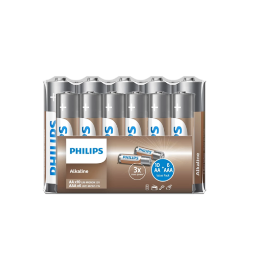 Philips Akkumulátortöltő lúgos, 10 AA + 6 AAA