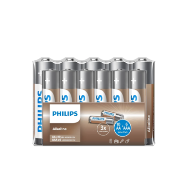 Philips Batéria Entry Alkaline, 10 ks AA + 6 ks AAA