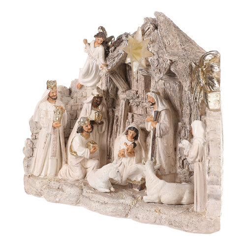 Božična dekoracija Betlém z LED osvetlitvijo,poliresi n, 20 cm