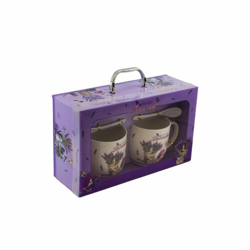 Darčeková sada porcelánového hrnčeka s tanierikom a lyžičkou Beautiful Lavender, 2 ks