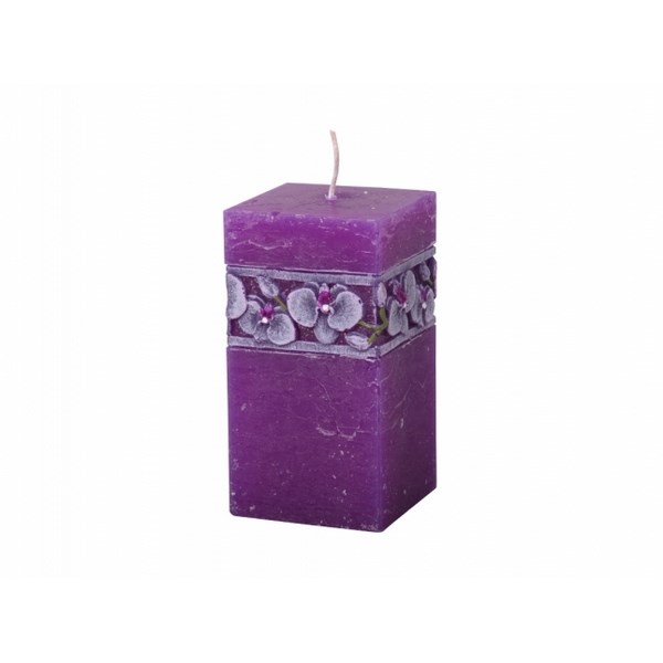 Vyrezávaná sviečka Fialová orchidej, hranol