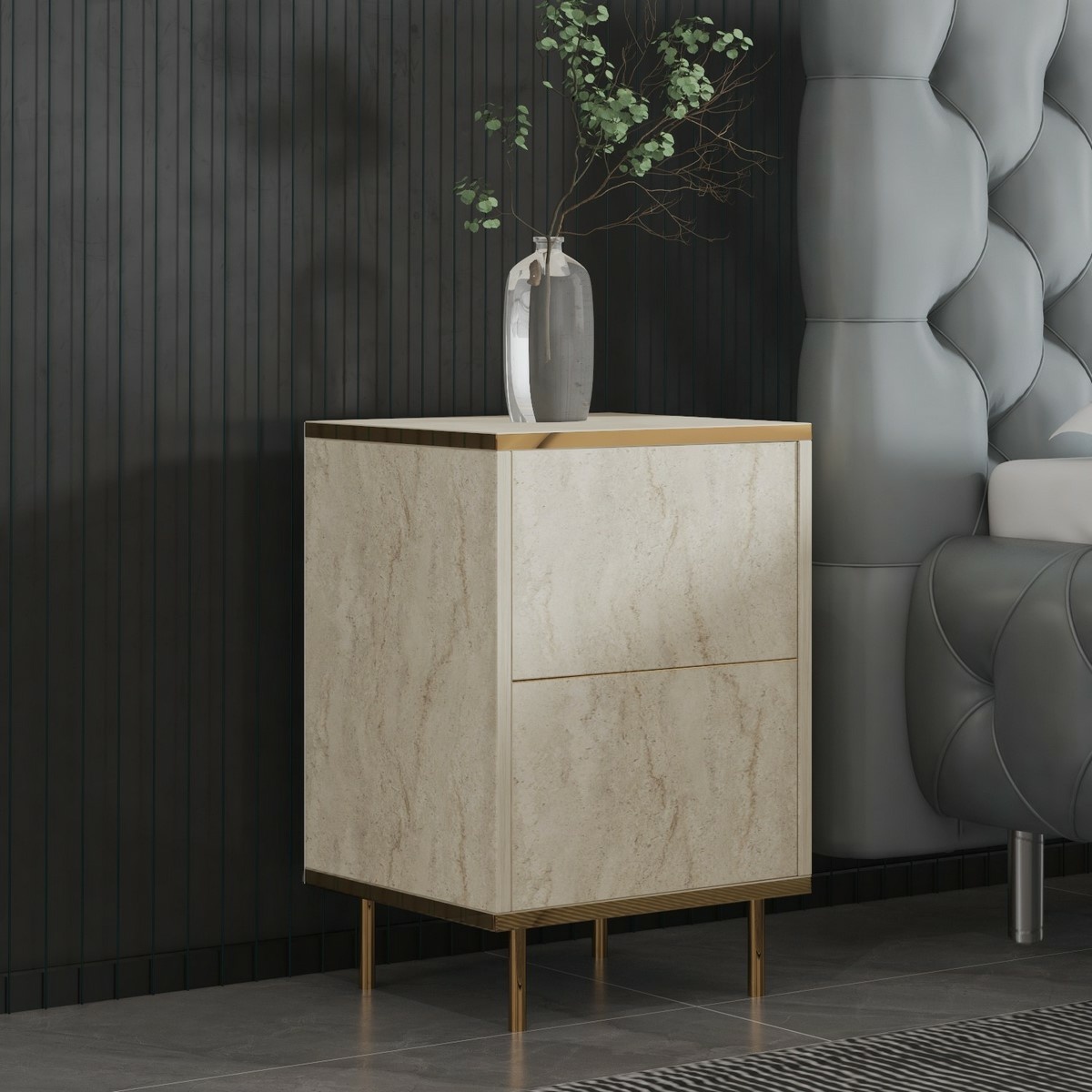 Nočný stolík Imaj Travertine and Gold