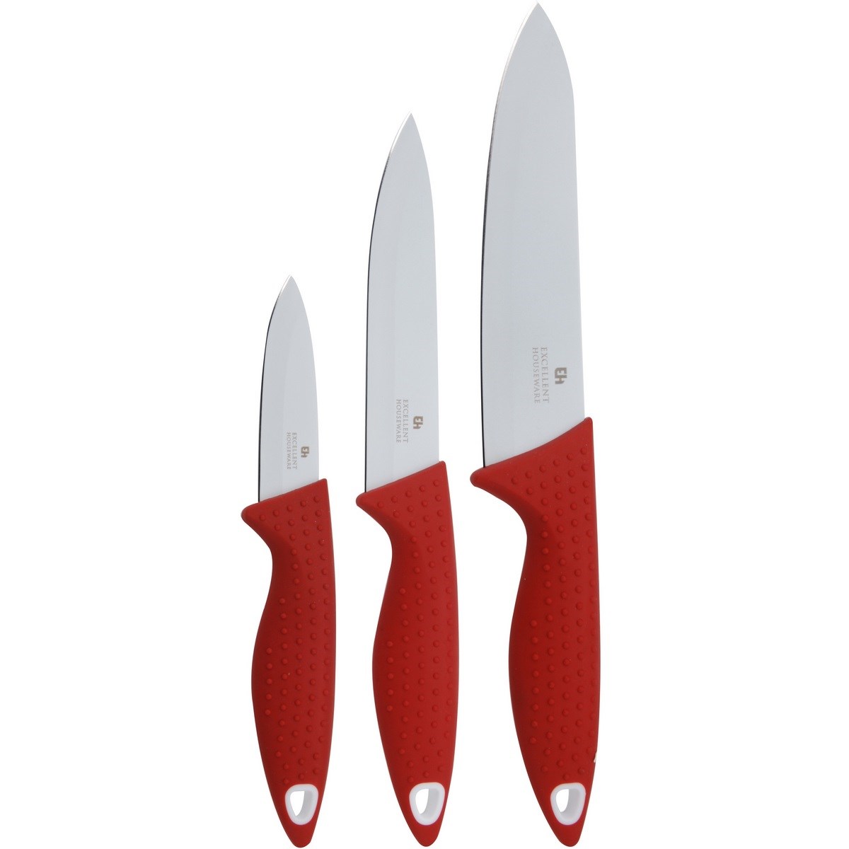 Sada nerezových nožov s krytkou Excelent, 3 ks, červená