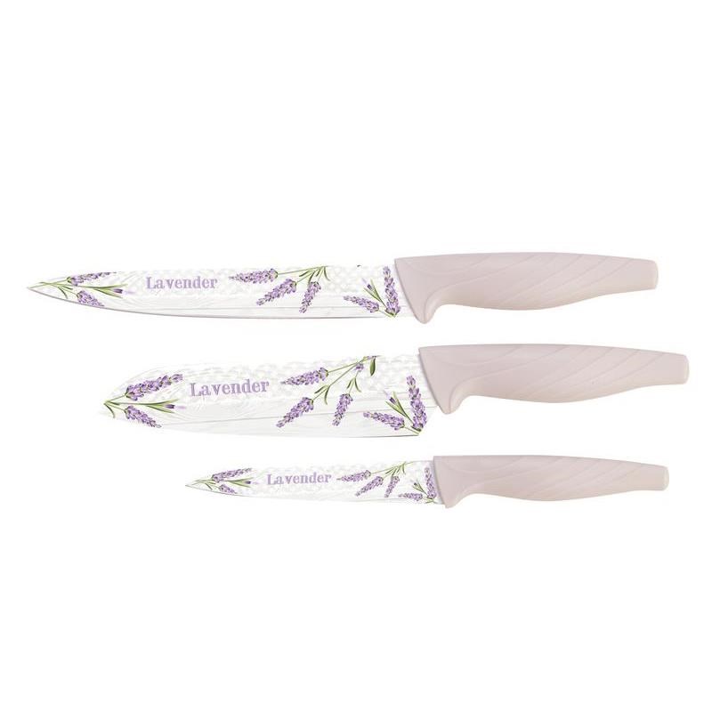Sada nerezových nožov s potlačou Levandule, 3 ks