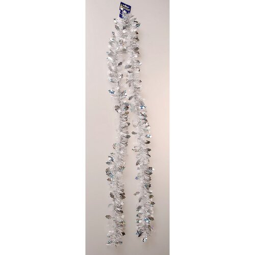 Łańcuch bożonarodzeniowy z ostrokrzewem srebrny, 200 x 10 cm