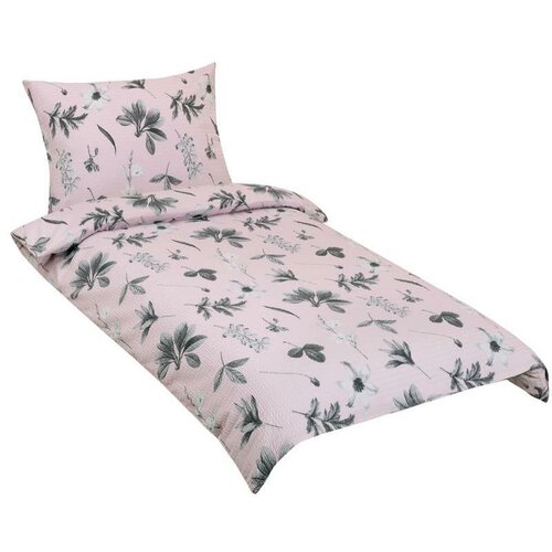 Bellatex Krep posteljnina Louka siva, roza, 140 x220 cm, 70 x 90 cm