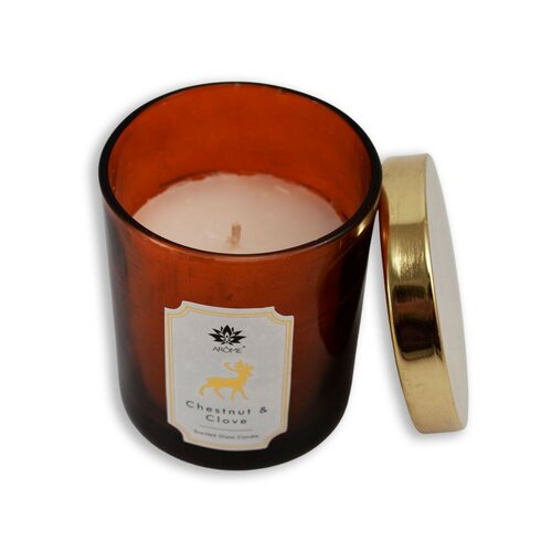 Świeca zapachowa w kolorowym szkle z pokrywką,Chestnut &amp; Clove, 125 g