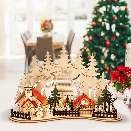Solight LED Weihnachtsstadt mit Kirche, 30 x 19cm, 2x AAA