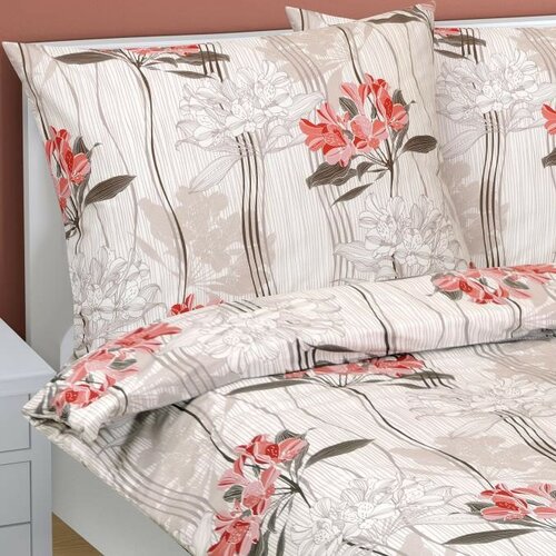 Bellatex Baumwollbettwäsche Blüte rot, beige, 140 x 200 cm, 70 x 90 cm