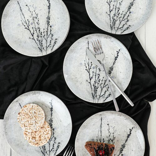Set mit 6 Keramik-Desserttellern Stone Bloom, 20 cm