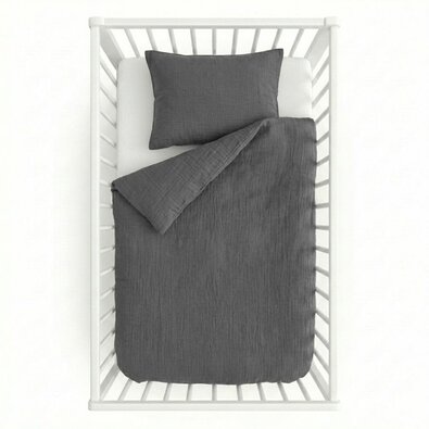 Kvalitex Kinderbettwäsche aus Musselin, dunkelgrau, 90 x 135 cm, 45 x 60 cm