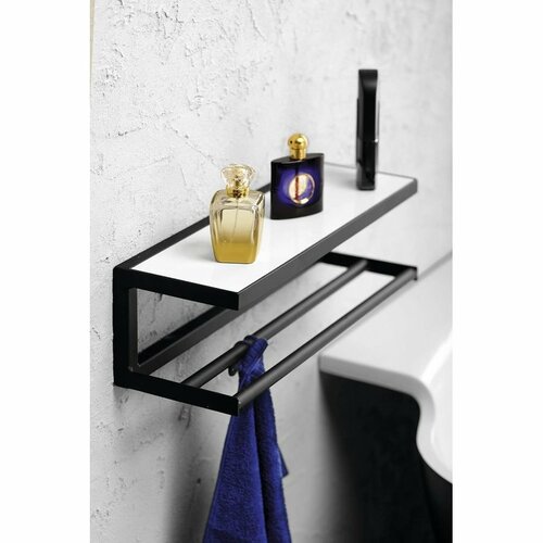 SAPHO Ska401 Ska Wandregal 45 x 14 x 16 cm, schwarz matt mit weißer MDF-Platte