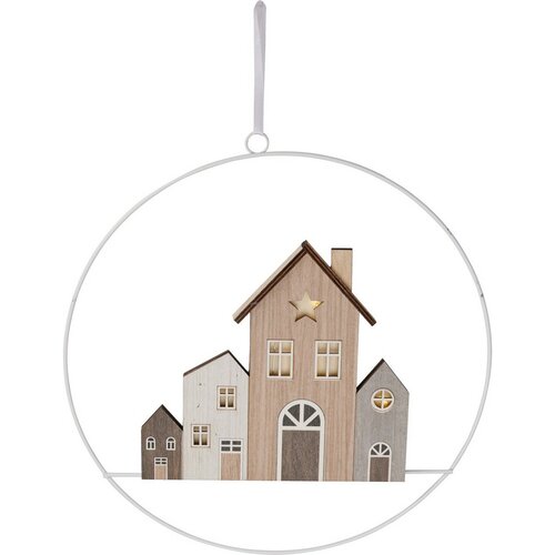 Závesná vianočná dekorácia Winter Houses, 30 cm, svietiaca, na batérie