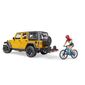 Bruder 2543 Jeep Wrangler Rubicon Unlimited mit Mountainbike und Radfahrer, 3 Stück