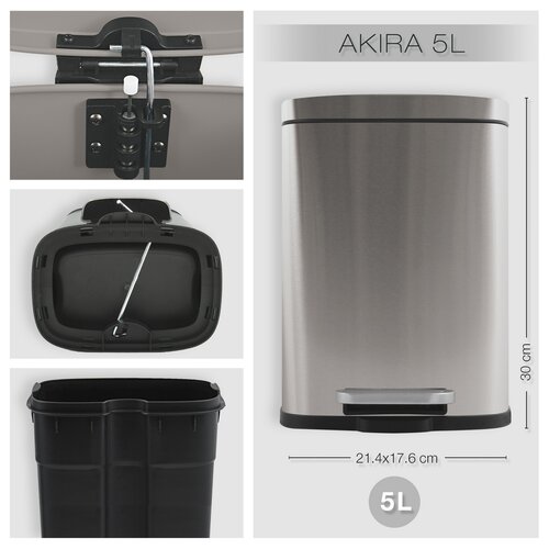 Spirella Akira 5 l pedálos szemetes, csiszoltrozsdamentes acél