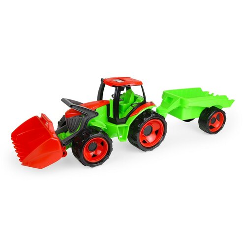 Lena 02136 Tractor cu cupă Giga Trucks cu remorcă, 62 cm