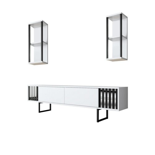 Chrome White and Black TV-asztal polcokkal