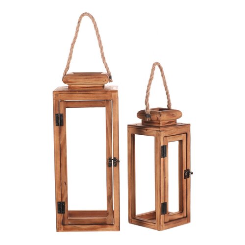 Set de lanterne din lemn Nerpio 2 bucăți, maro