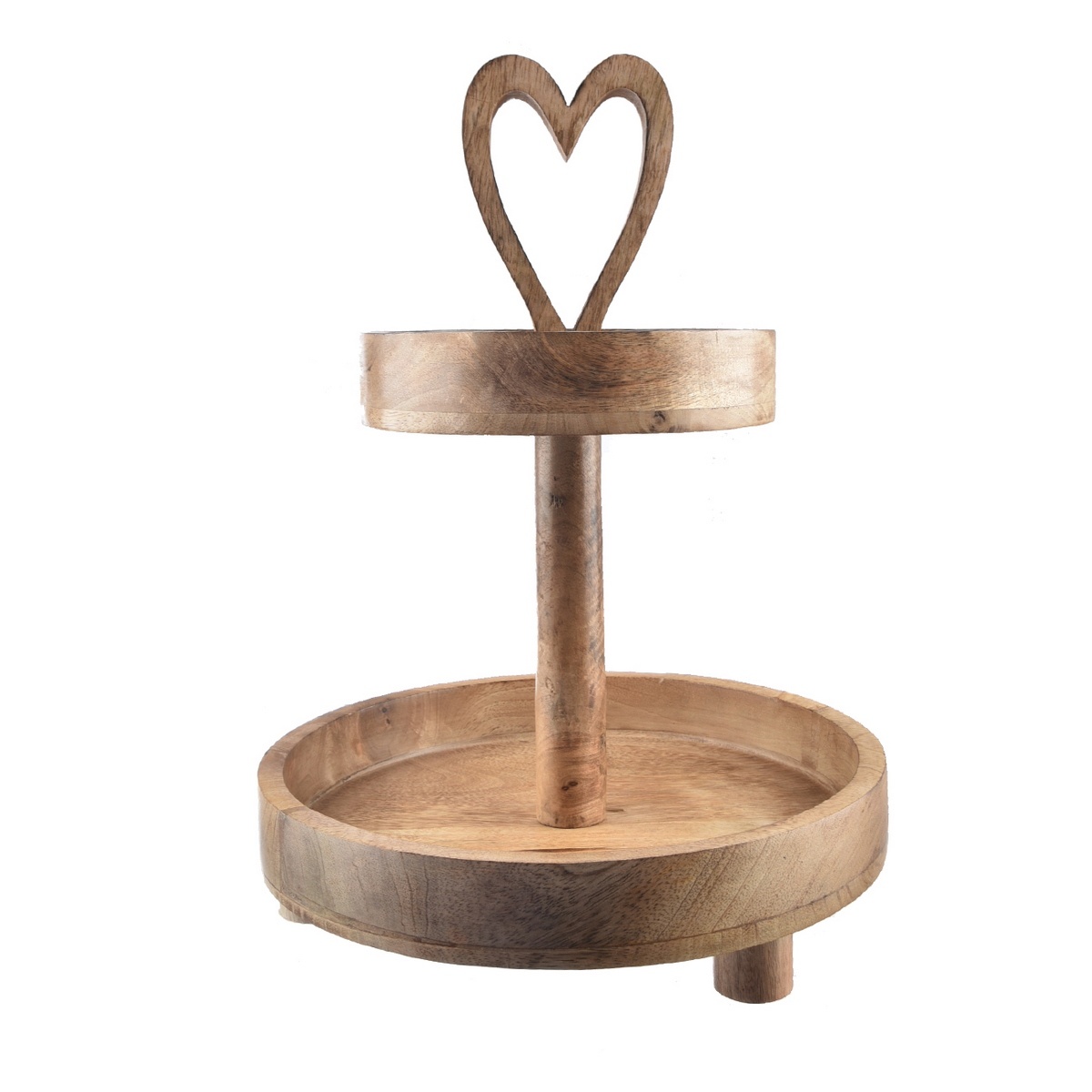 InDecor Suport decorativ din lemn de mango Heart 2 niveluri, 30 x 30 x 42 cm