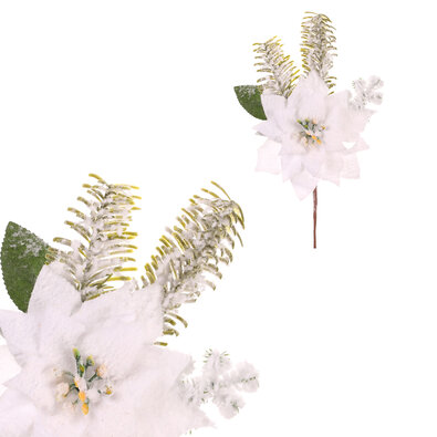 Umetna veja Poinsécie z iglicami, bela, 25 cm