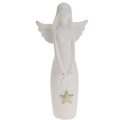 Keramický dekorační anděl s hvězdou, 19 cm