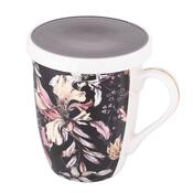 Altom Porcelánový hrnek s víčkem Black Lily, 300 ml