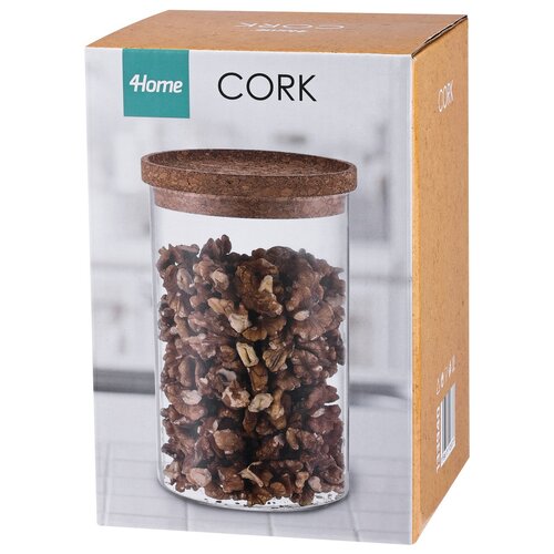 4Home Skleněná dóza na potraviny s víkem Cork, 850 ml