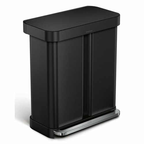 Simplehuman téglalap alakú pedálos szemetes 34 +24 l, fekete, táskazsebbel