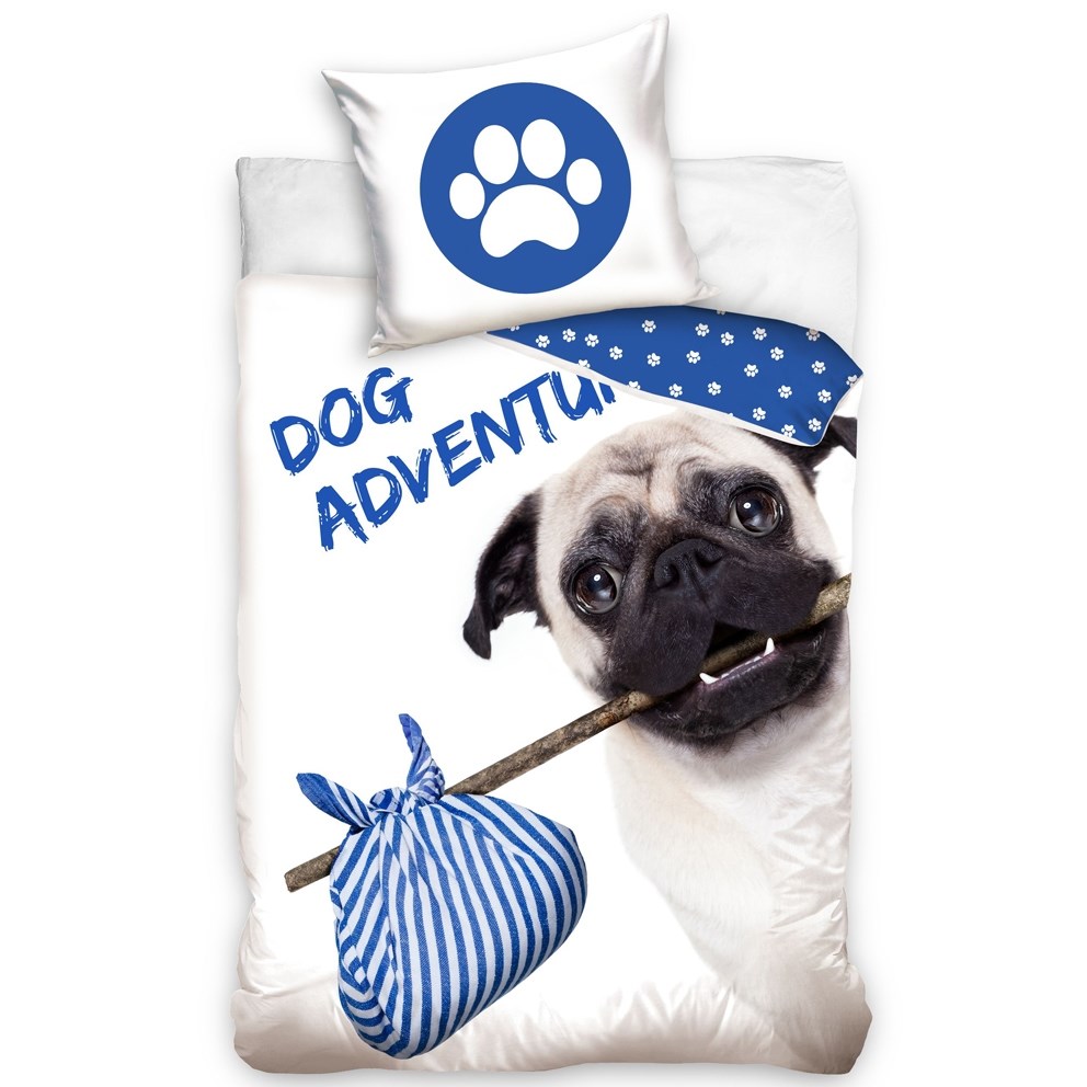 Carbotex Bavlnené obliečky Mopslík - Dog Adventure, 140 x 200 cm, 70 x 90 cm